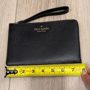 kate spade Black Leather Zip Wristlet with Gold Logo
